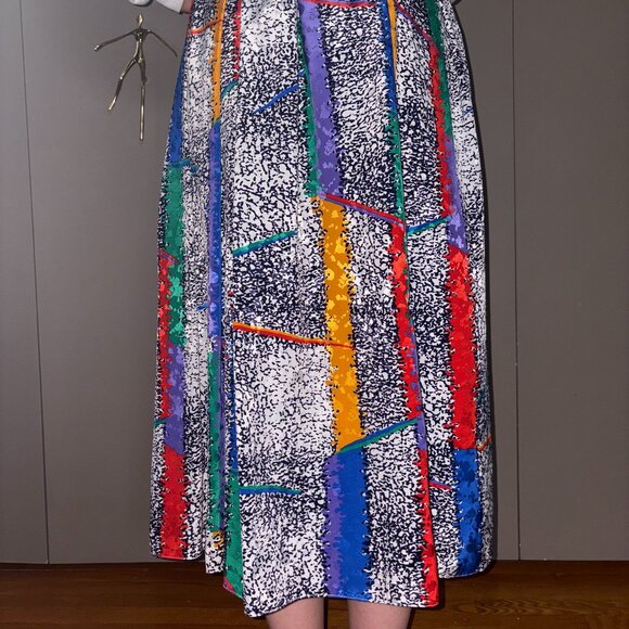 Vintage Abstract Bernard Cowan Pleated Midi Skirt Sz 8p - Picture 3 of 9